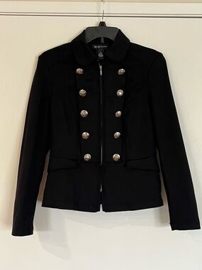 Black Military Jacket Silver Button Structured Blazer Size PS